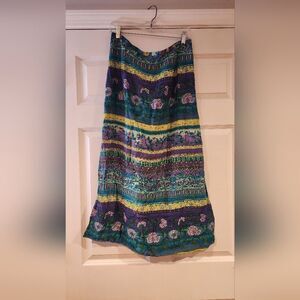 Studio C vintage colorful floral midi skirt with side slits